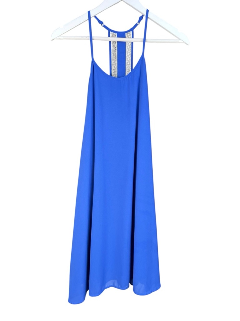 Ya Los Angeles Silk Racerback Mini Dress Beaded Tank Blue Size Large
